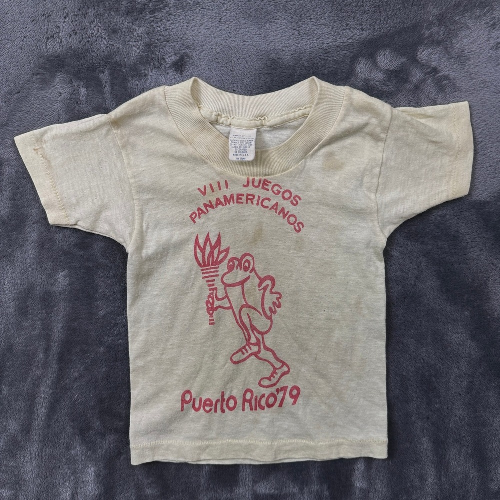Vintage VIII Juegos Panamericanos T-Shirt Kids Small 2-4 Cream Puerto Rico 1979